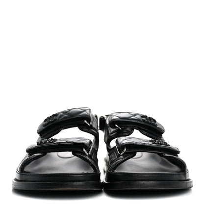 Chanel Lambskin Velcro Dad Sandals 38 So Black 3 of 14