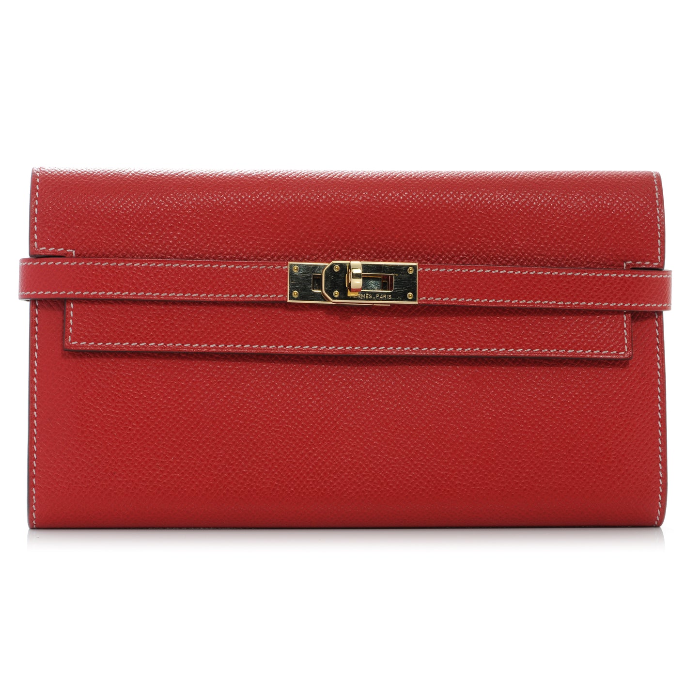 Epsom Kelly Longue Wallet Rouge Casaque and Bleu Thalassa