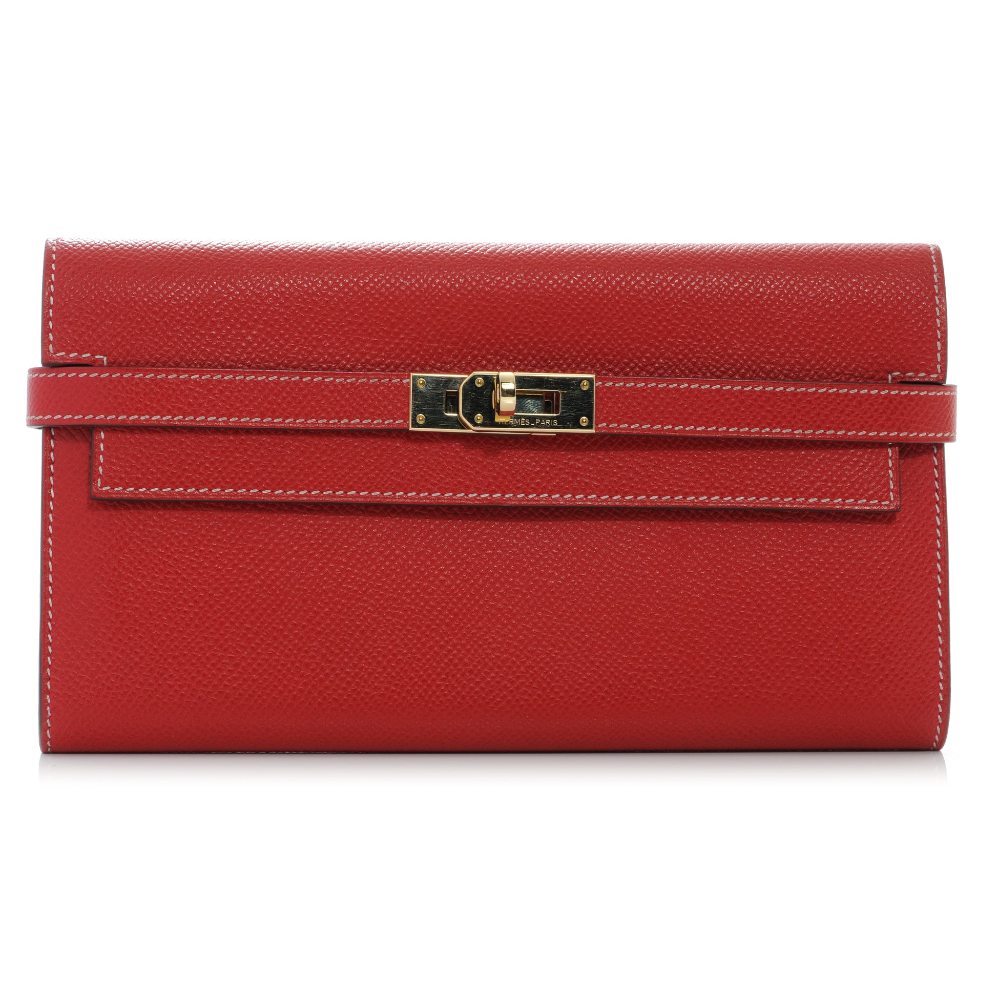 Hermes Epsom Kelly Longue Wallet Rouge Casaque and Bleu Thalassa 1 of 7
