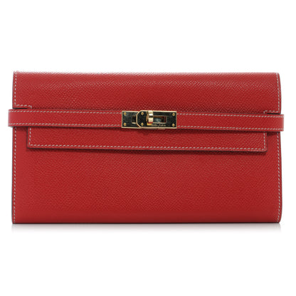 Hermes Epsom Kelly Longue Wallet Rouge Casaque and Bleu Thalassa 1 of 7