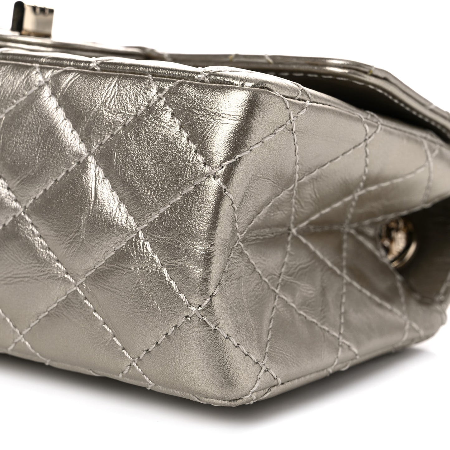 Metallic Aged Calfskin Quilted 2.55 Reissue Mini Flap Light Gold
