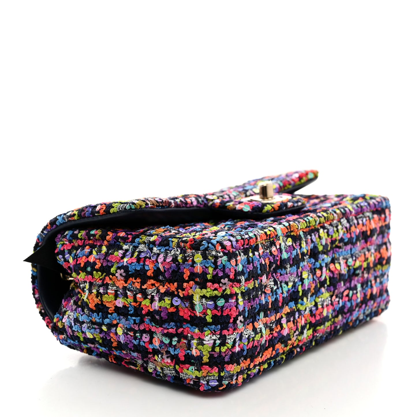 Tweed Quilted Mini Rectangular Flap Navy Blue Multicolor