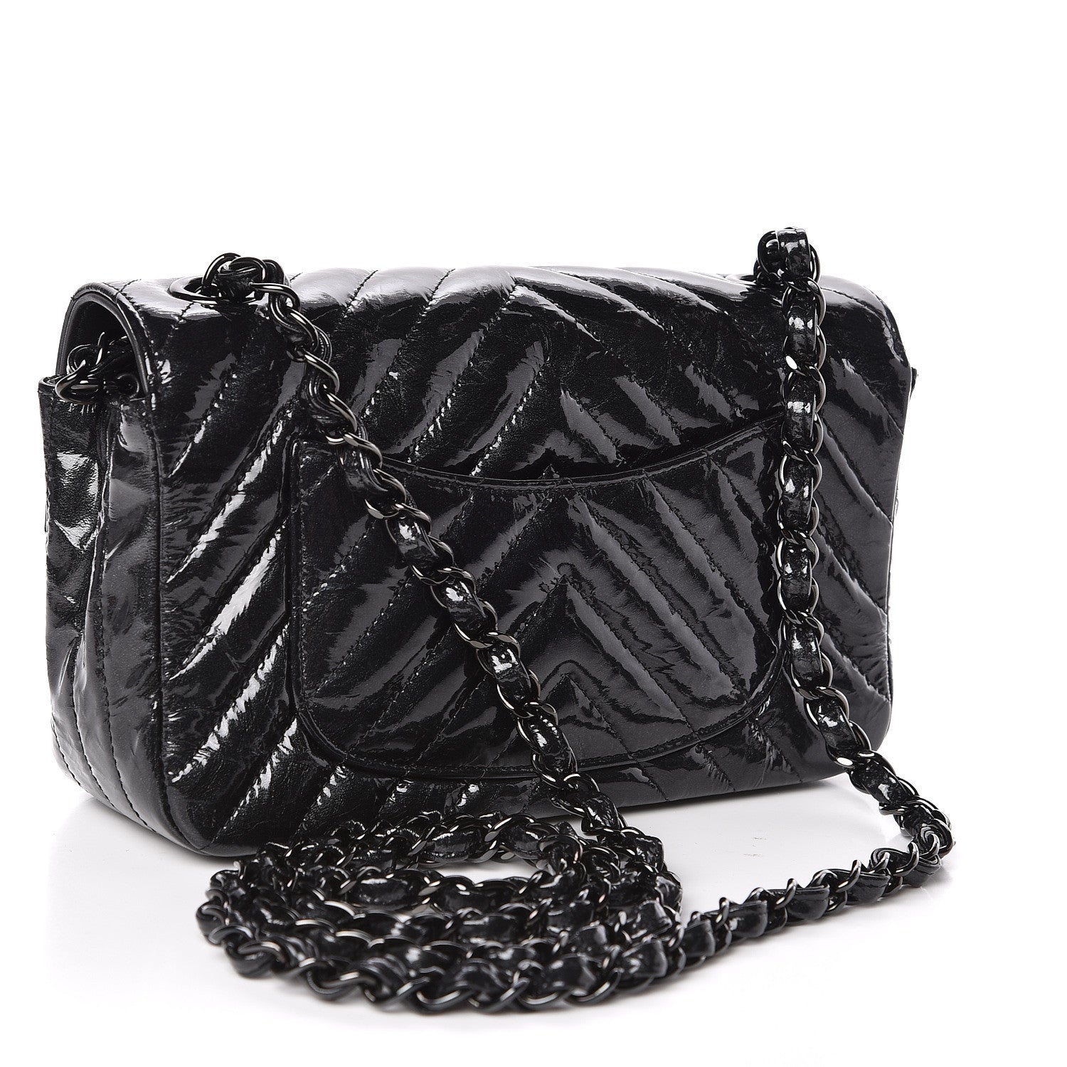 Chanel Patent Metallic Crumpled Calfskin Chevron Quilted Mini Rectangular Flap So Black 3 of 10