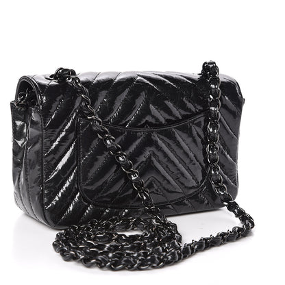 Chanel Patent Metallic Crumpled Calfskin Chevron Quilted Mini Rectangular Flap So Black 3 of 10