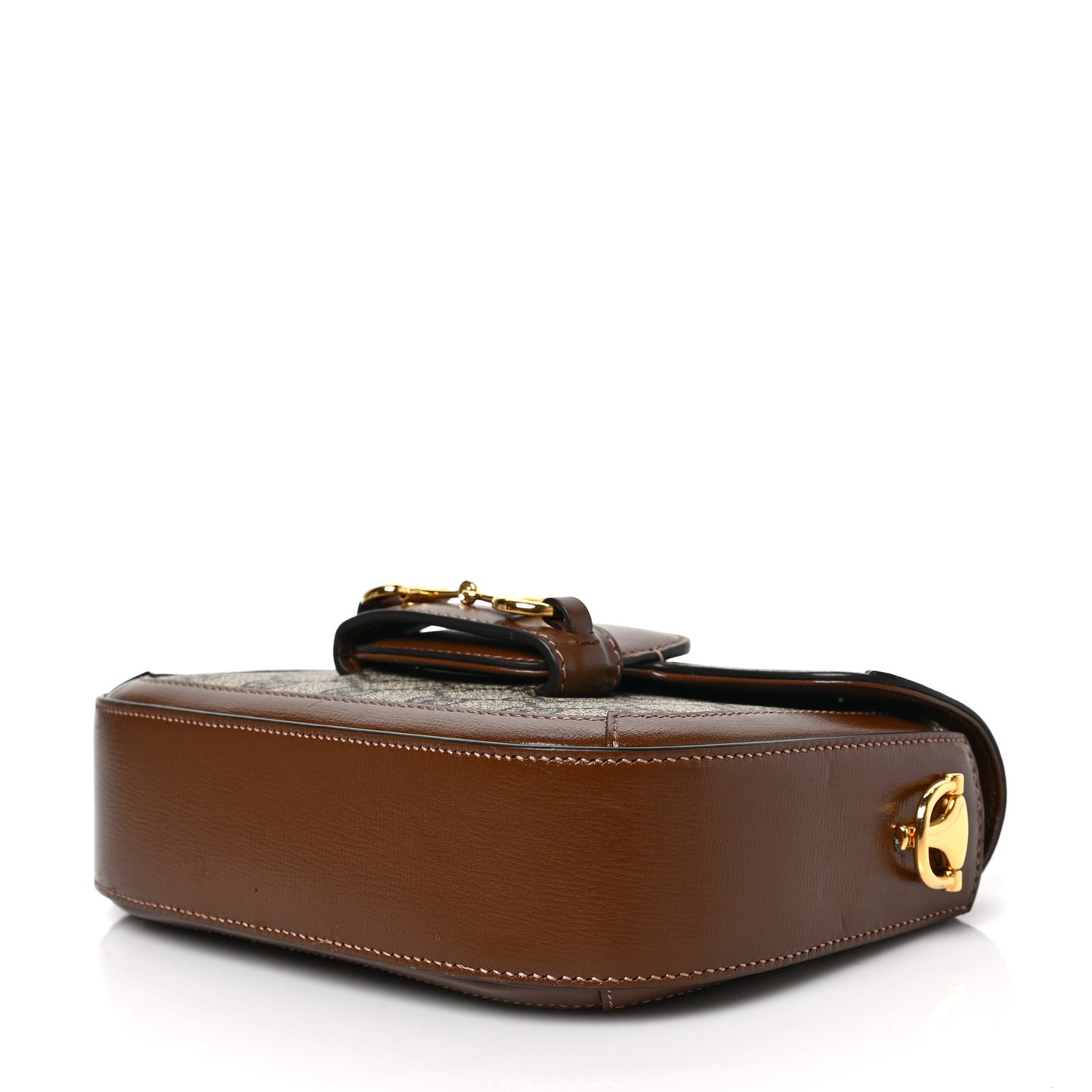 GG Supreme Monogram Azalea Calfskin Web Mini Horsebit 1955 Shoulder Bag Beige Ebony Brown Sugar