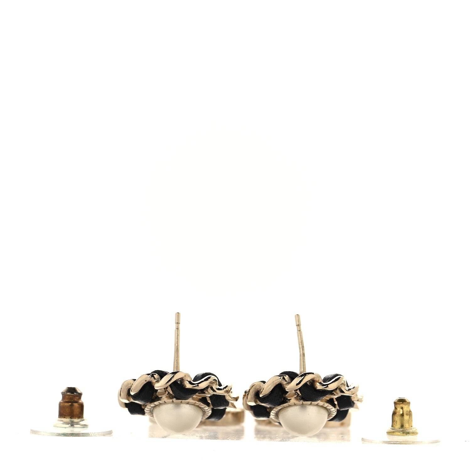 Chanel Pearl Lambskin Crystal CC Drop Earrings Gold White Black 3 of 5