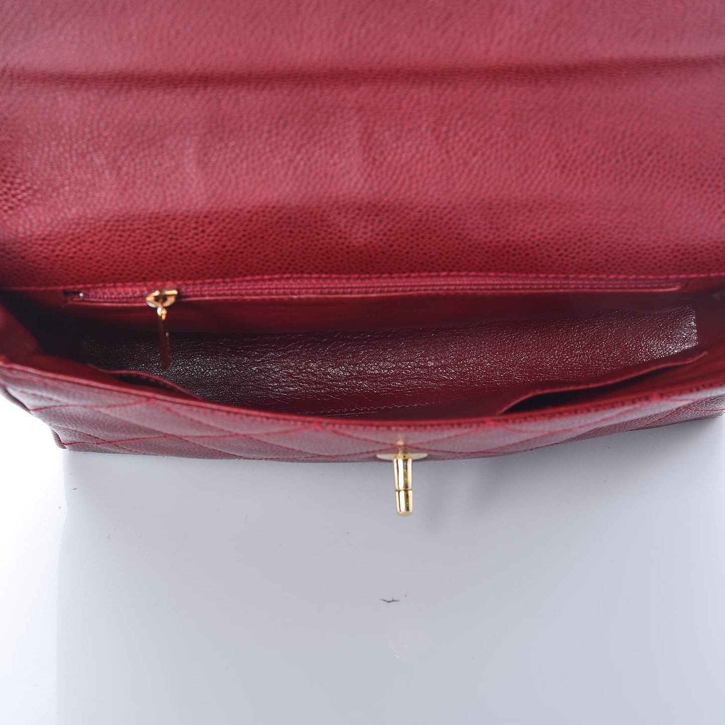 Caviar Quilted Medium Single Flap Dark Red