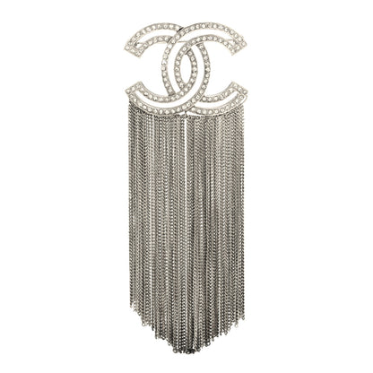 Chanel Crystal Chain Fringe CC Brooch Silver 1 of 3