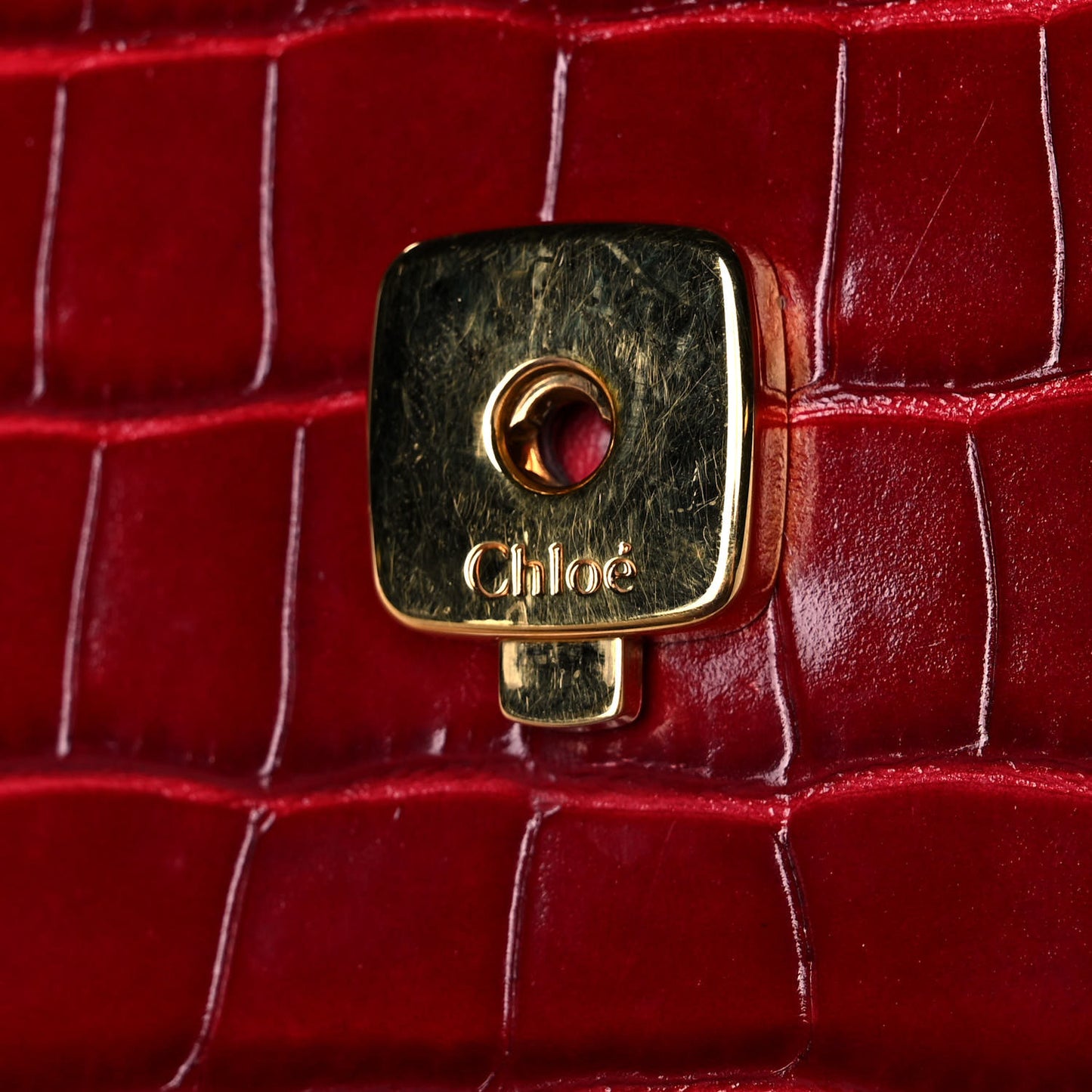 Calfskin Crocodile Embossed C Clutch With Chain Red