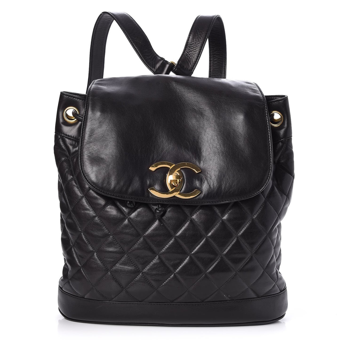 Lambskin Quilted Drawstring Backpack Black