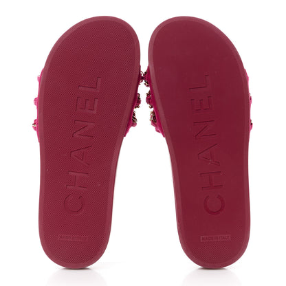 Chanel Satin Canvas Chain Slides Sandals Flats 38 Dark Fuchsia 5 of 9