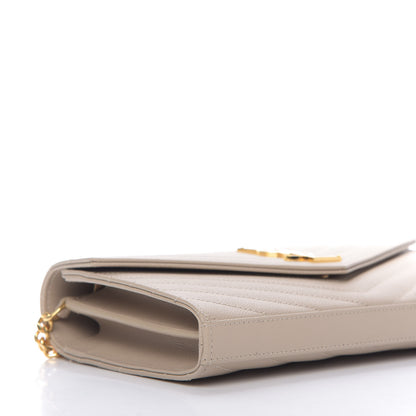 Saint Laurent Grain De Poudre Matelasse Chevron Monogram Chain Wallet Nude Powder 6 of 9