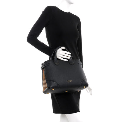Burberry Grainy Calfskin Perforated House Check Medium Brogue Banner Tote Black 3 of 12