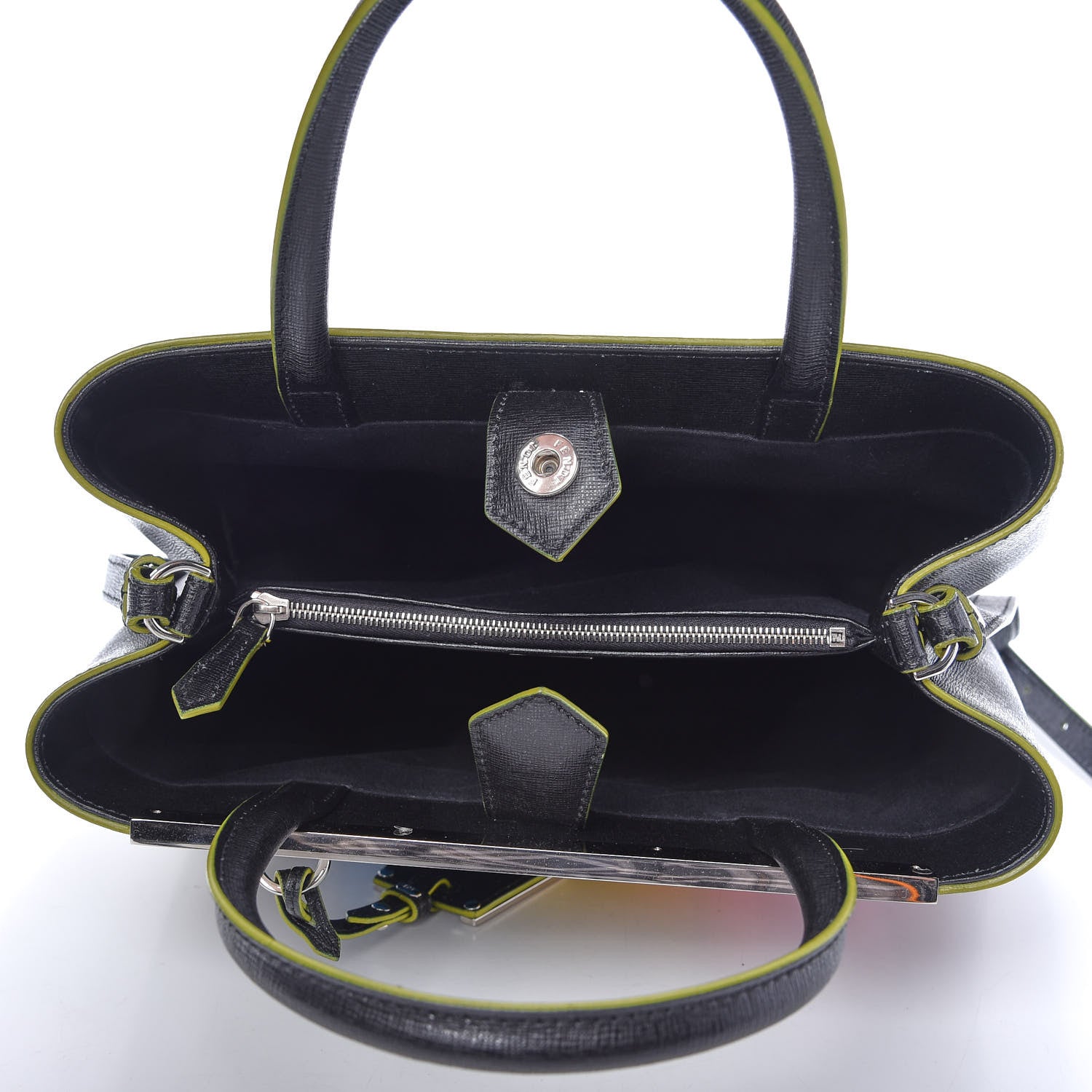 Fendi Vitello Elite Shearling Block Letter Petite 2Jours Tote Black 5 of 10