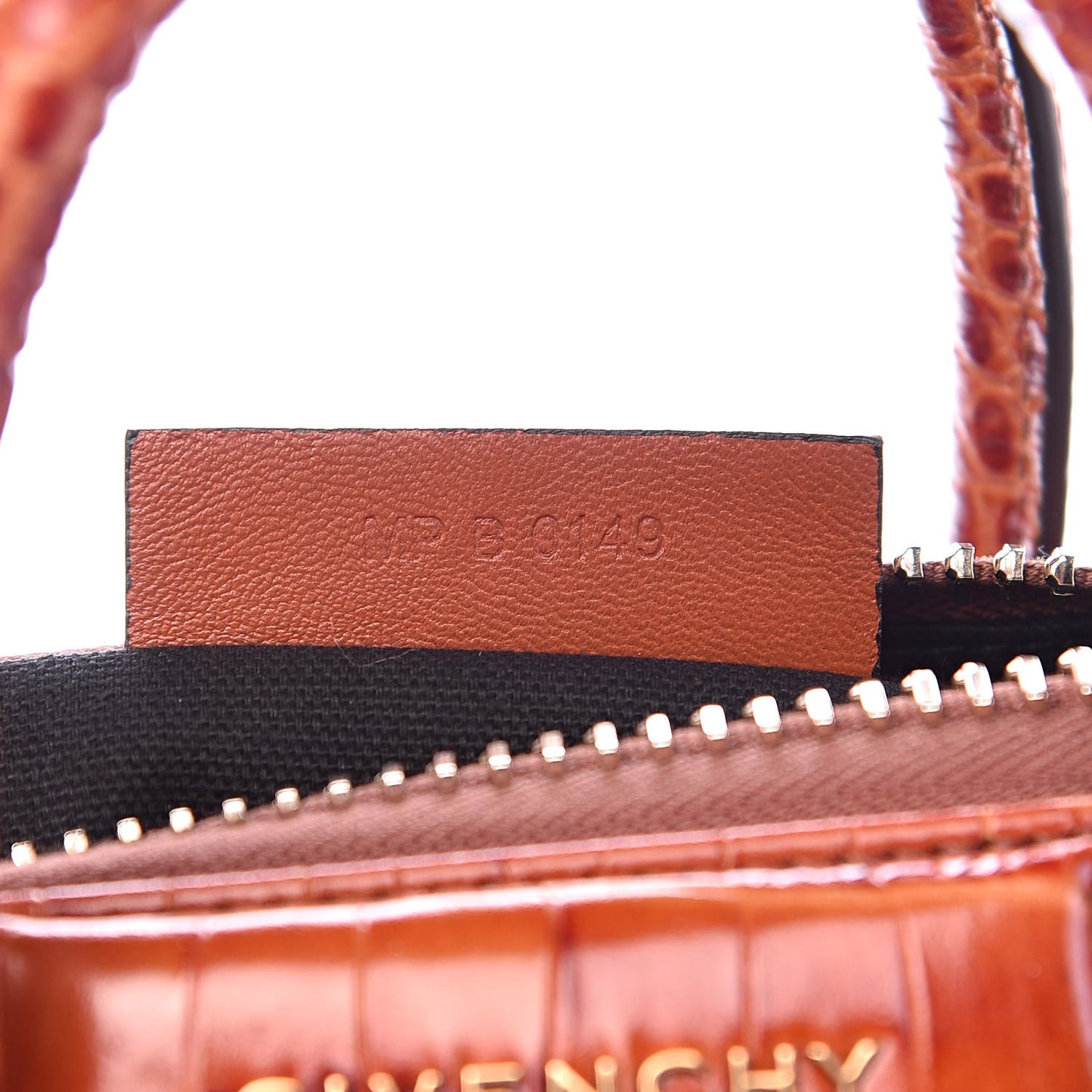 Calfskin Crocodile Embossed Mini Antigona Cognac