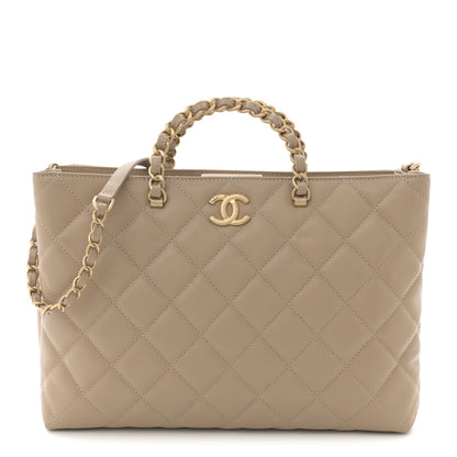 Chanel Shiny Caviar Quilted Chain Handle Shopping Tote Beige 1 of 10