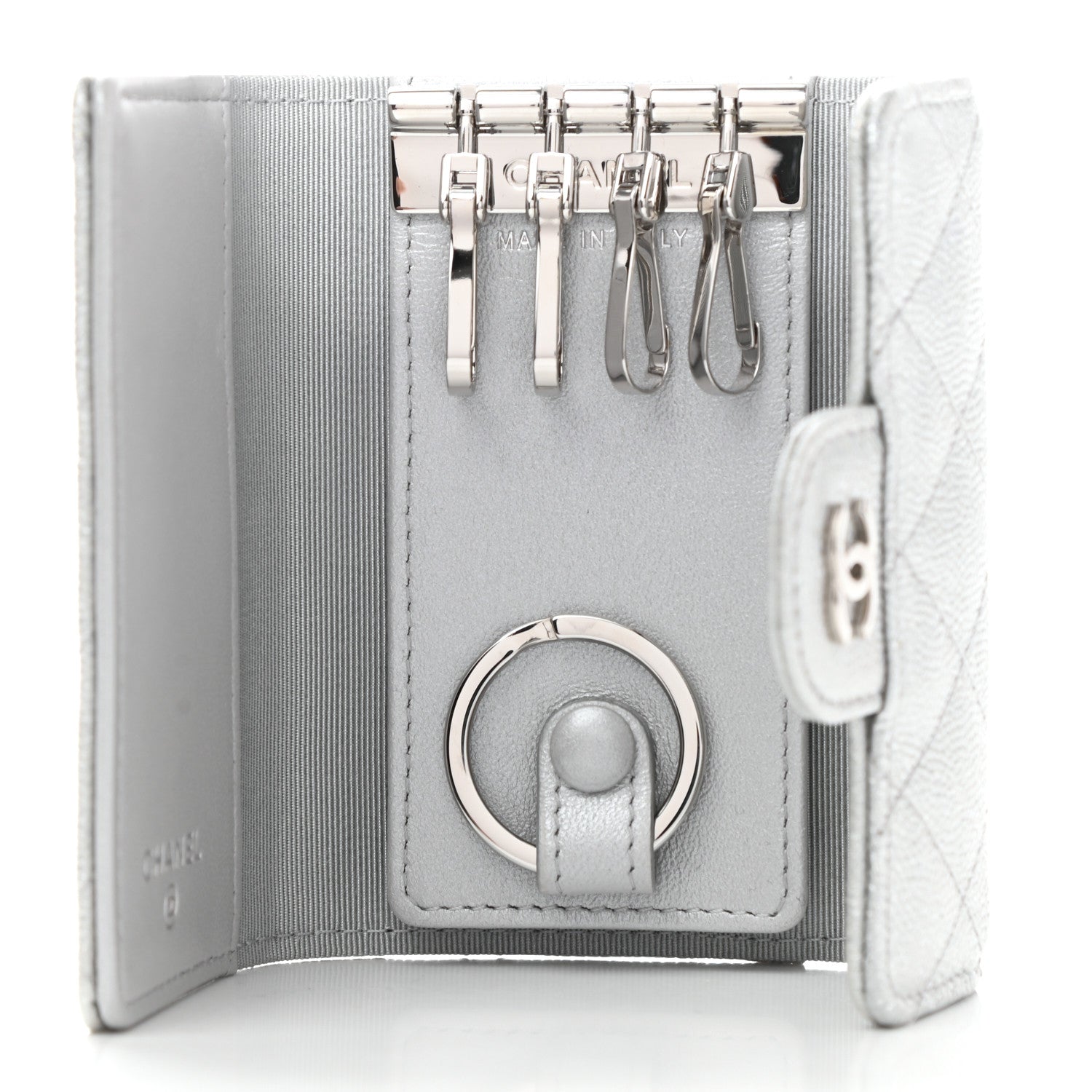 Chanel Metallic Caviar Quilted Classic 4 Key Holder Wallet Silver 5 of 10