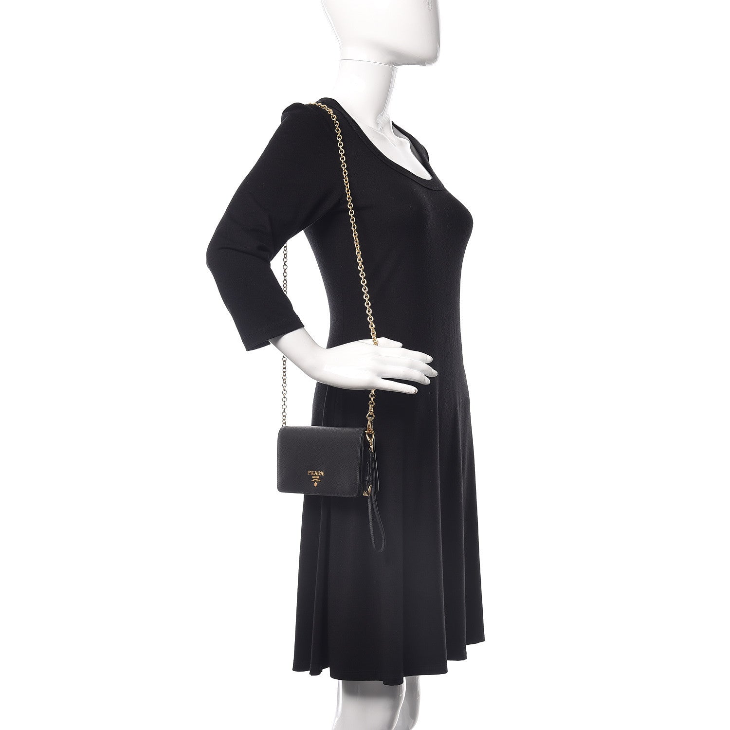 Prada Saffiano Metal Phone Wristlet Crossbody Wallet Black 2 of 9
