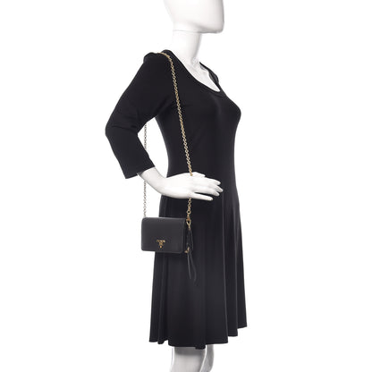 Prada Saffiano Metal Phone Wristlet Crossbody Wallet Black 2 of 9