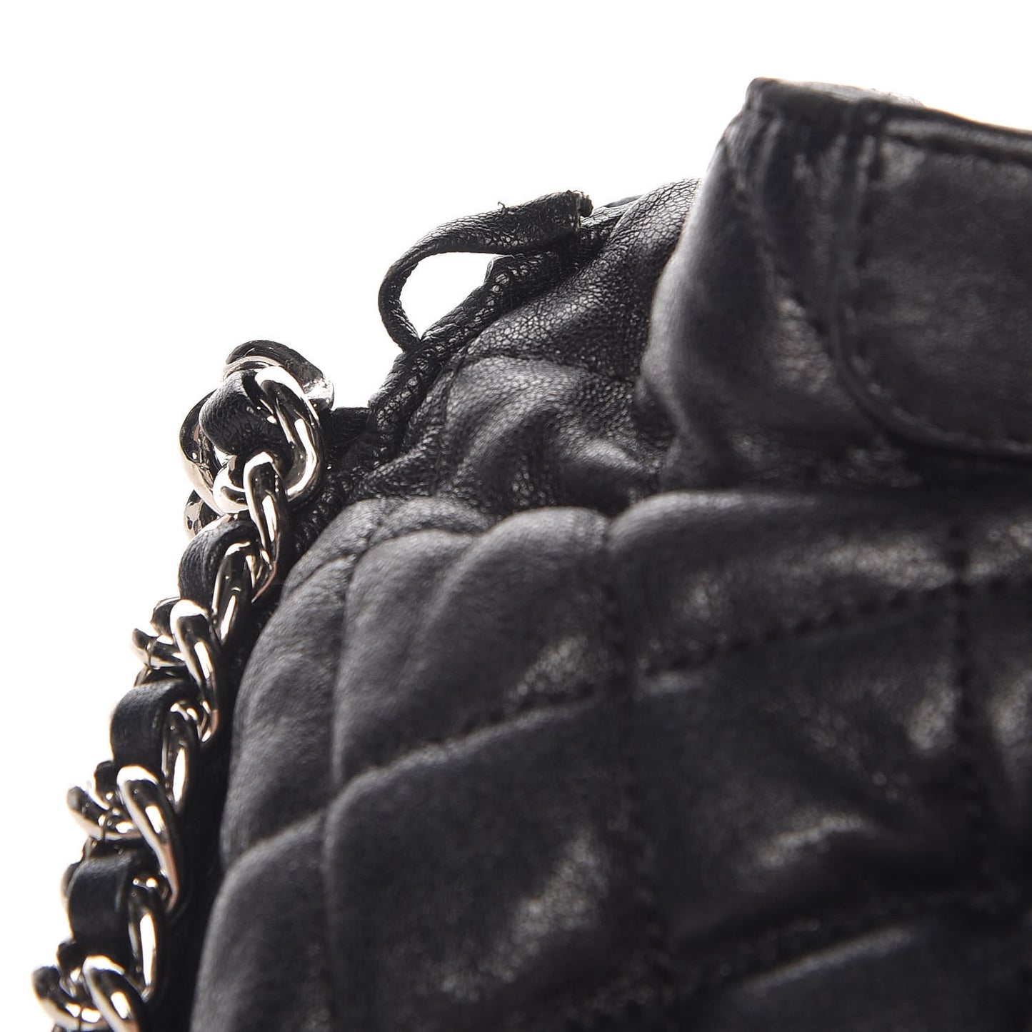 Washed Lambskin Quilted Medium Chain Around Messenger Black