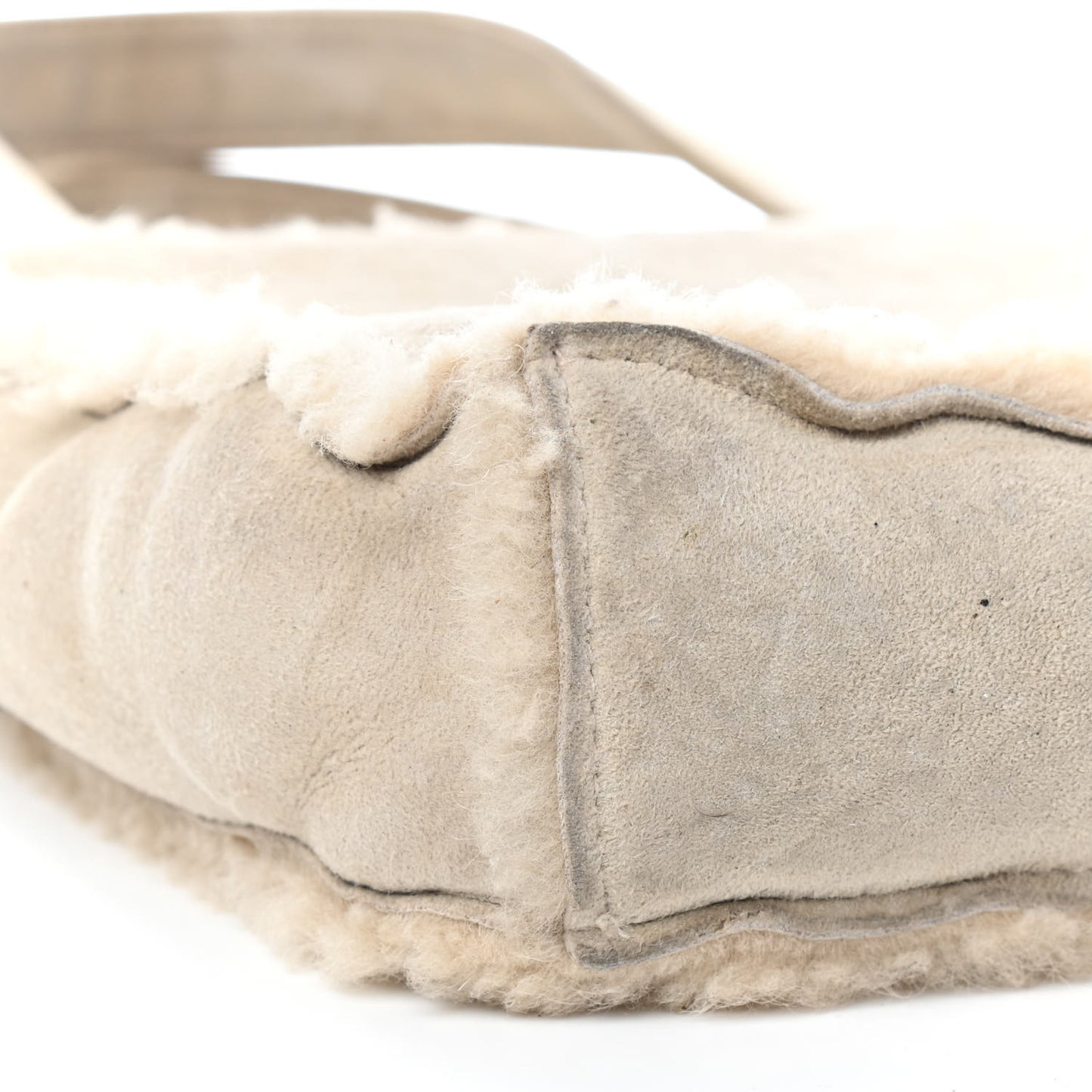 Suede Shearling Fur Handbag Ivory