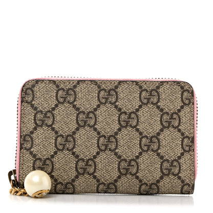 Gucci GG Supreme Monogram Pearl Zip Around Card Case Pink 1 of 7