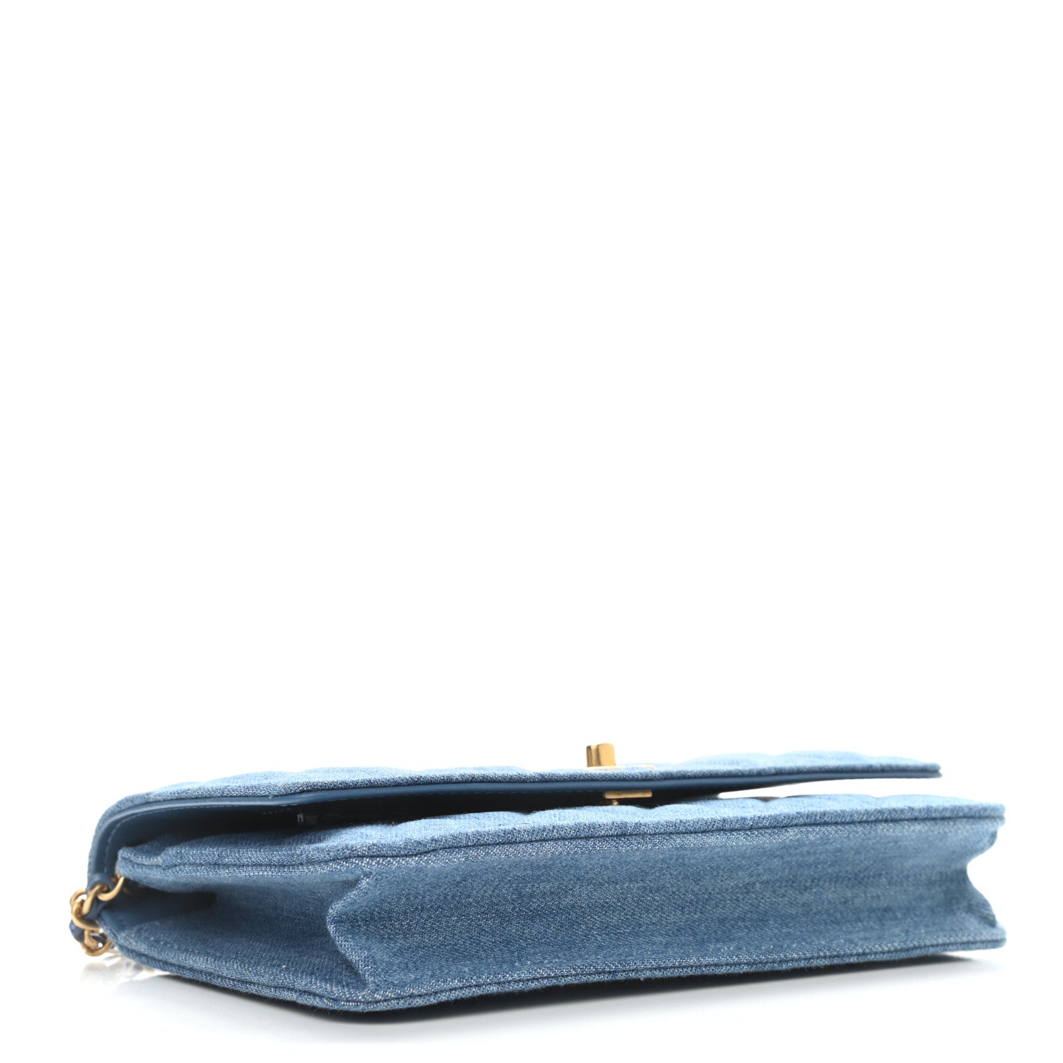 Chanel Denim Quilted CC Pearl Crush Wallet On Chain WOC Blue 4 of 10