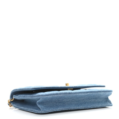 Chanel Denim Quilted CC Pearl Crush Wallet On Chain WOC Blue 4 of 10