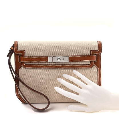 Hermes Toile H Barenia Kelly Depeches 25 Pouch Ecru Beige Fauve 2 of 10