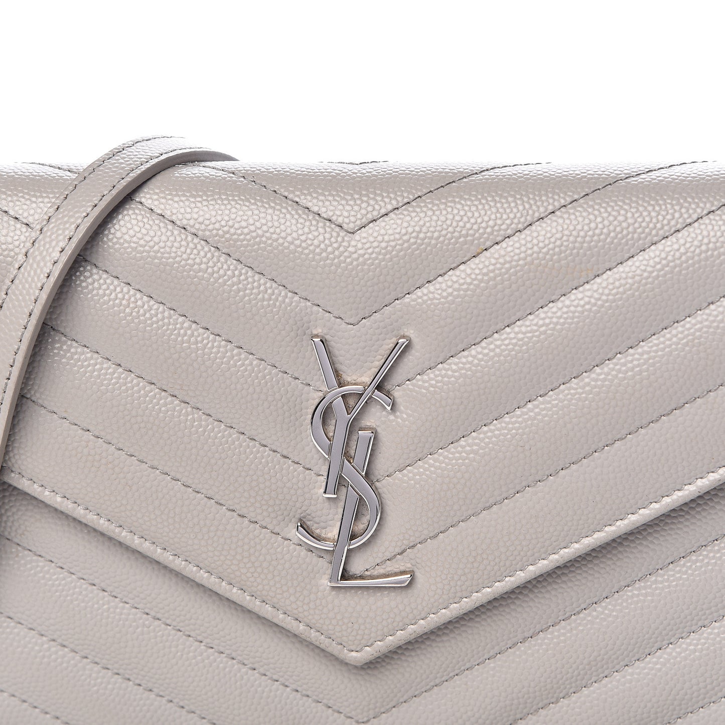Grain De Poudre Matelasse Chevron Monogram Envelope Chain Wallet Fog