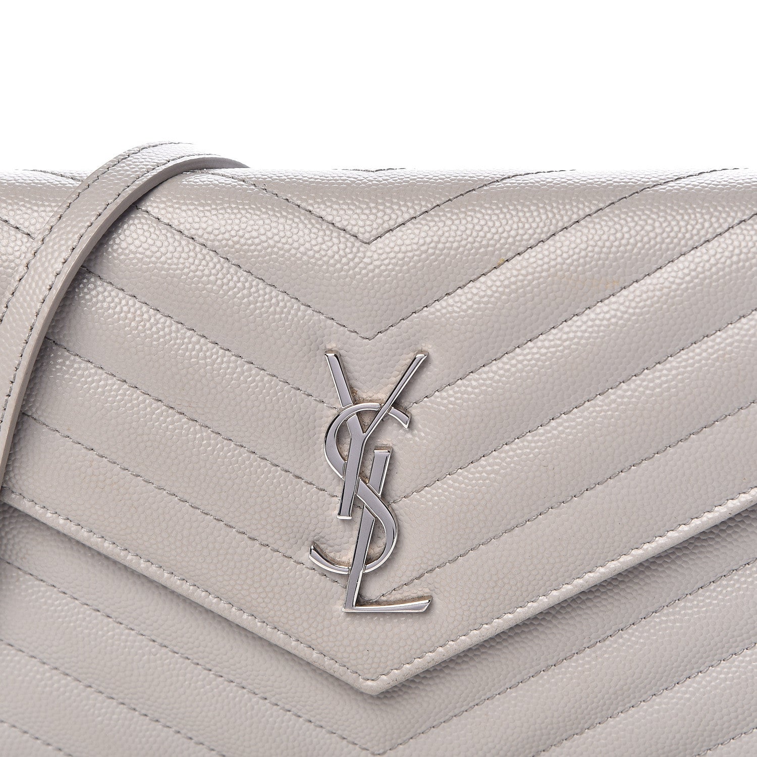 Saint Laurent Grain De Poudre Matelasse Chevron Monogram Envelope Chain Wallet Fog 9 of 14