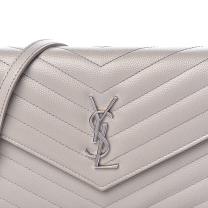 Saint Laurent Grain De Poudre Matelasse Chevron Monogram Envelope Chain Wallet Fog 9 of 14