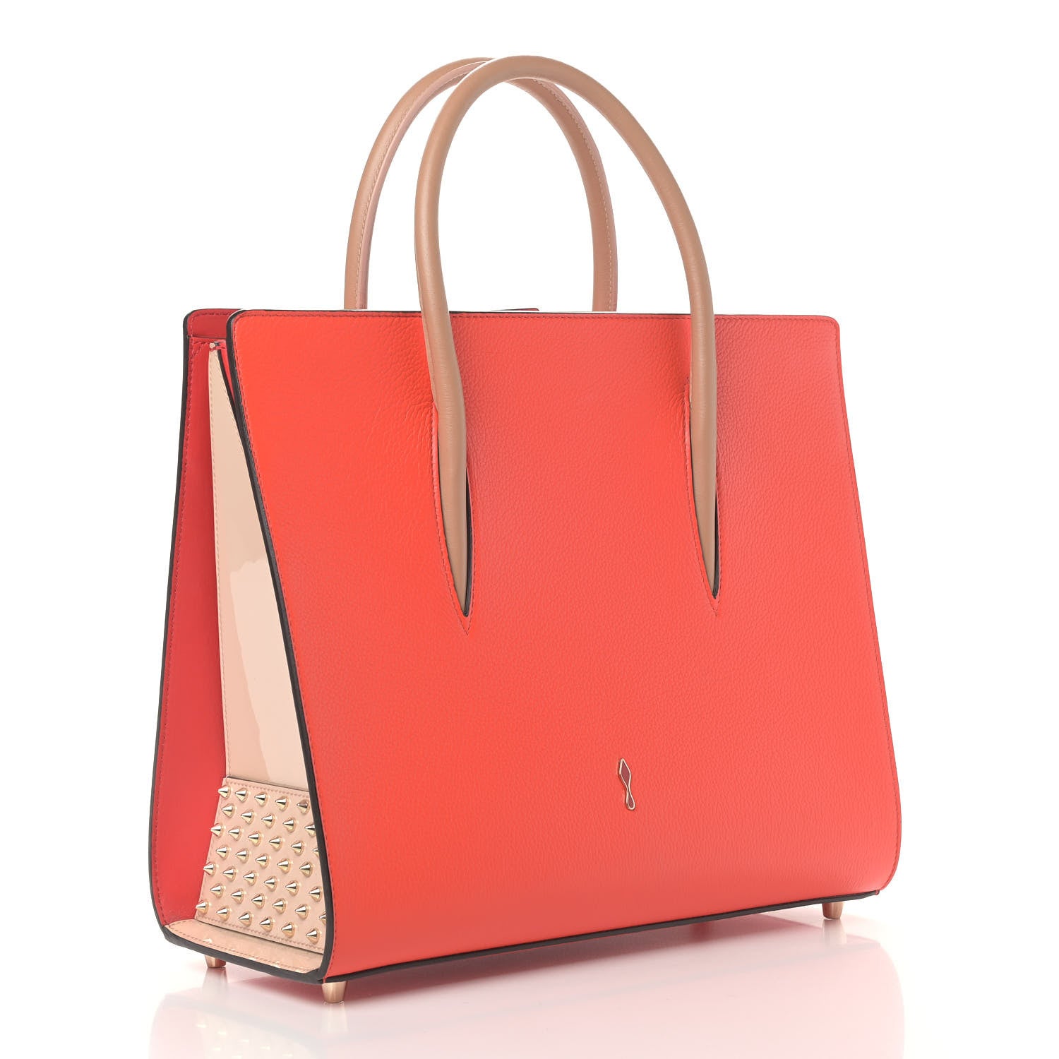 Christian Louboutin Calfskin Patent Studded Large Paloma Capucine 2 of 4