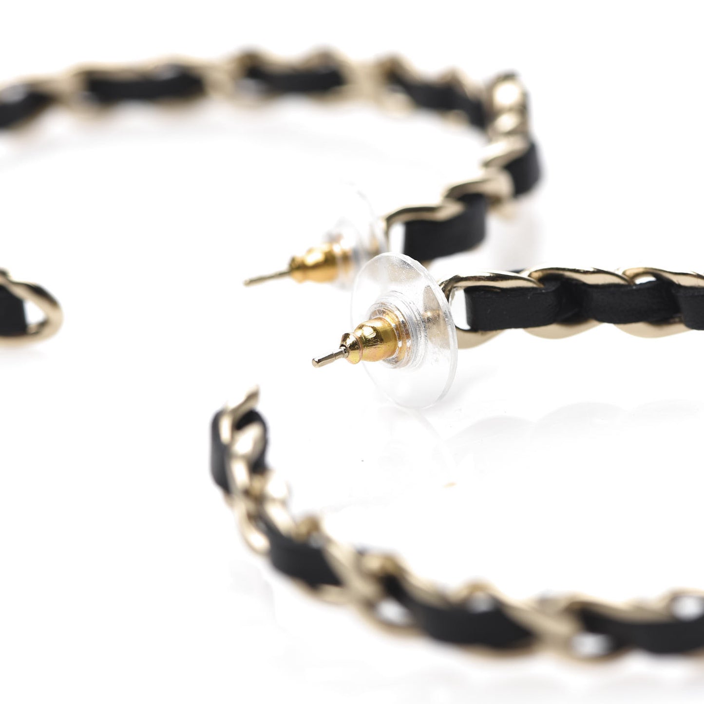 Lambskin CC Chain Hoop Earrings Matte Gold Black