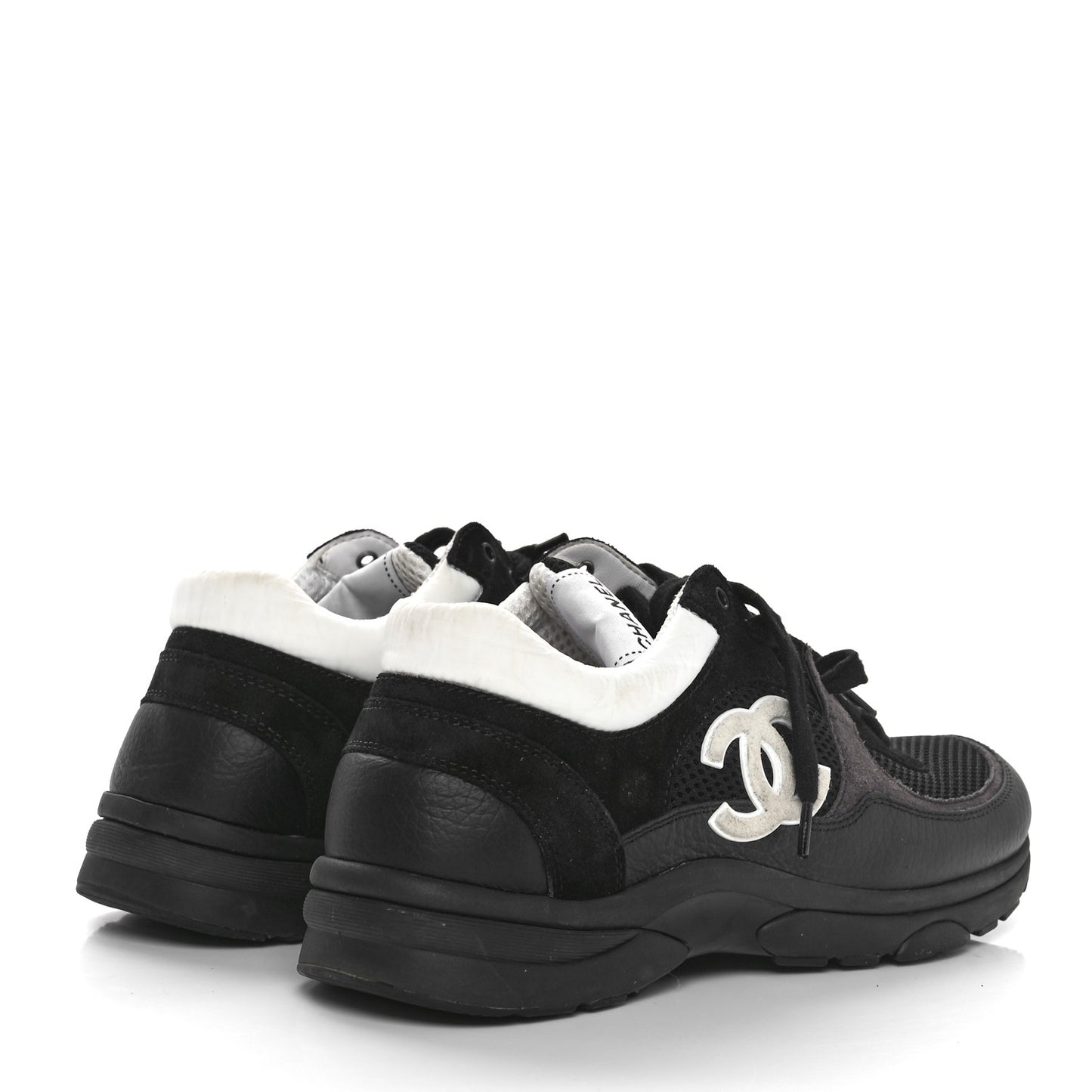 Mesh Suede Grained Calfskin Womens CC Sneakers 39 Black White