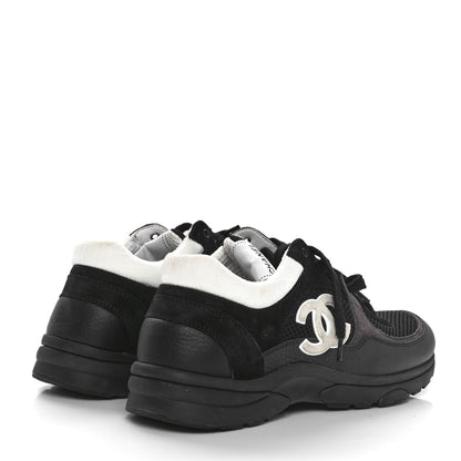 Chanel Mesh Suede Grained Calfskin Womens CC Sneakers 39 Black White 4 of 8