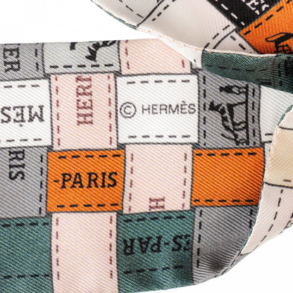 Hermes Silk Bolduc Au Carre Twilly Gris Caramel Blanc 5 of 7