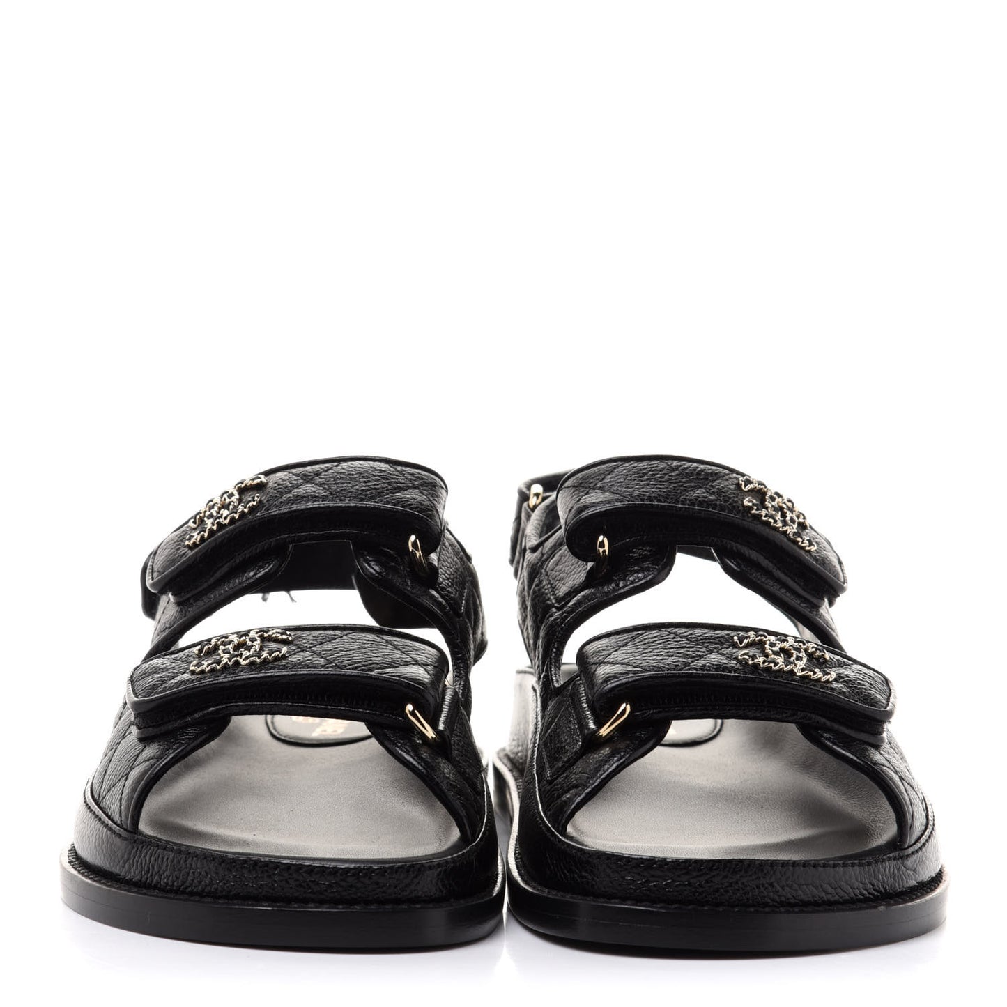 Grained Calfskin Velcro Dad Sandals 36 Black