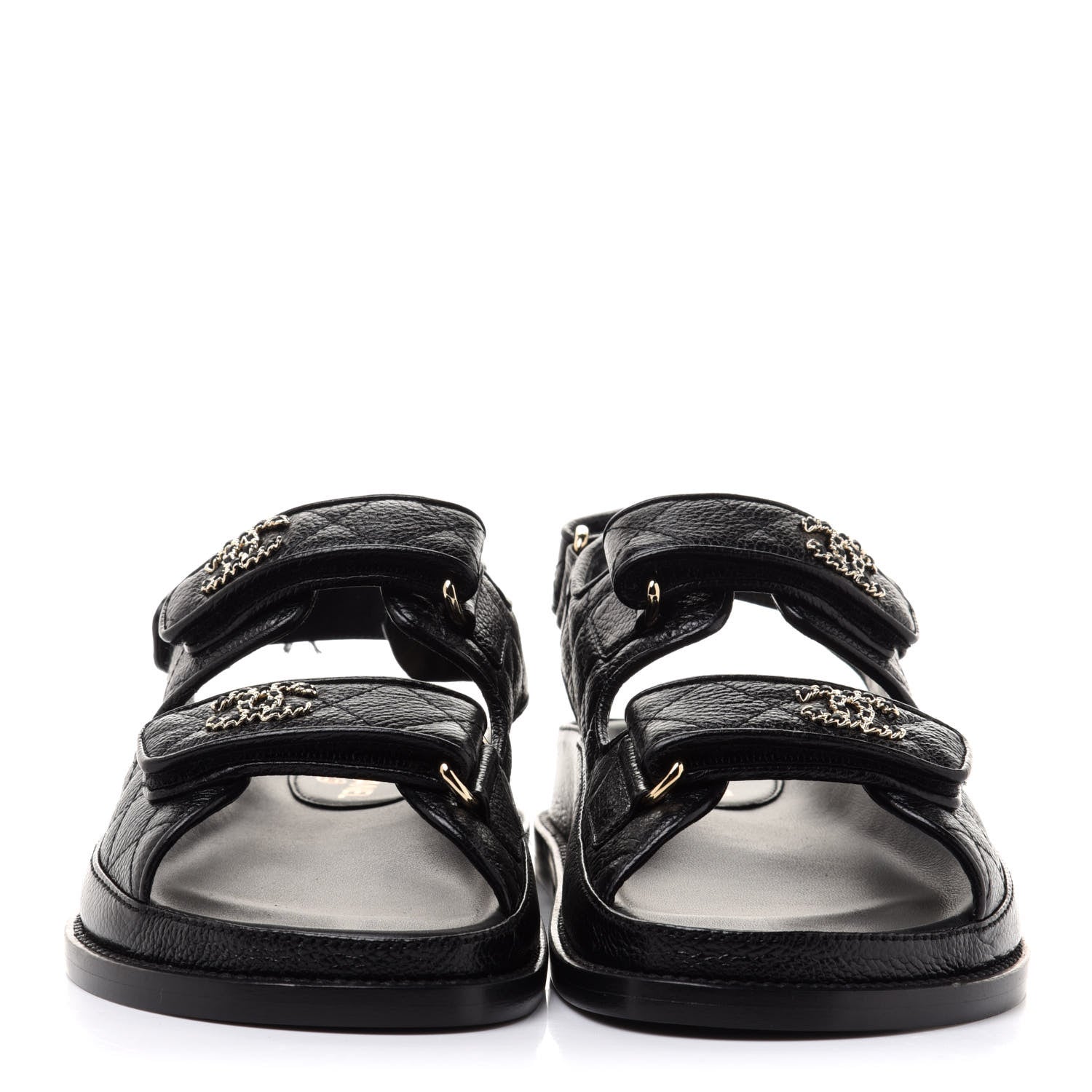 Chanel Grained Calfskin Velcro Dad Sandals 36 Black 2 of 10