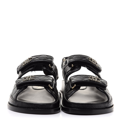 Chanel Grained Calfskin Velcro Dad Sandals 36 Black 2 of 10