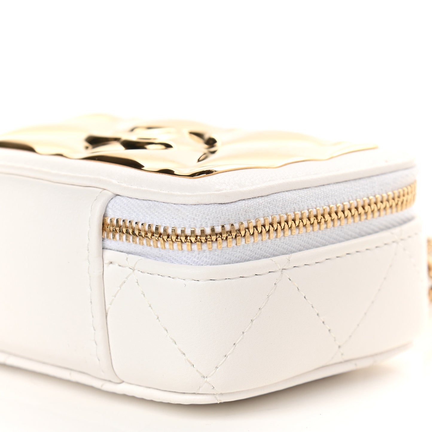 Lambskin Quilted Mini Golden Plate Clutch With Chain White