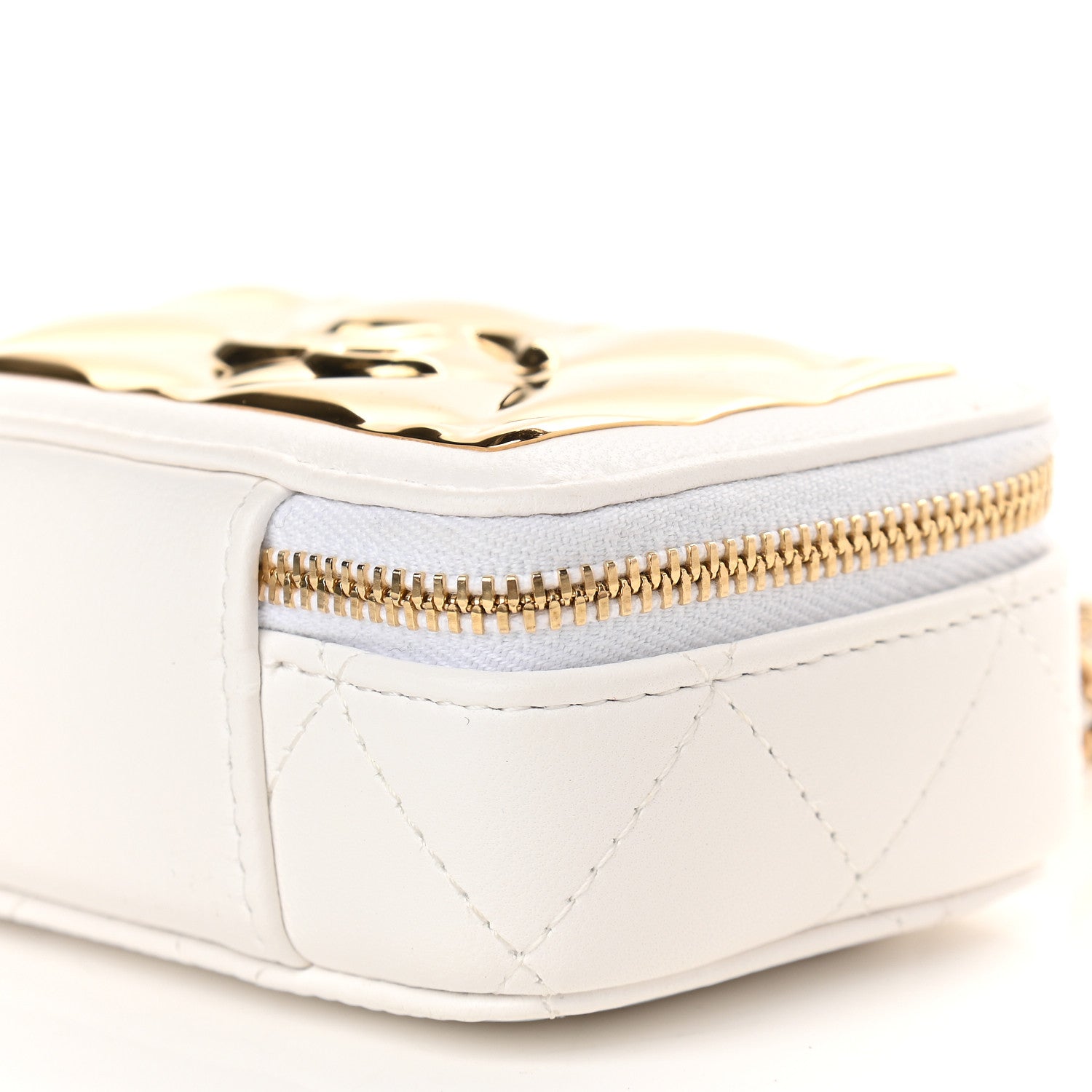 Chanel Lambskin Quilted Mini Golden Plate Clutch With Chain White 8 of 8
