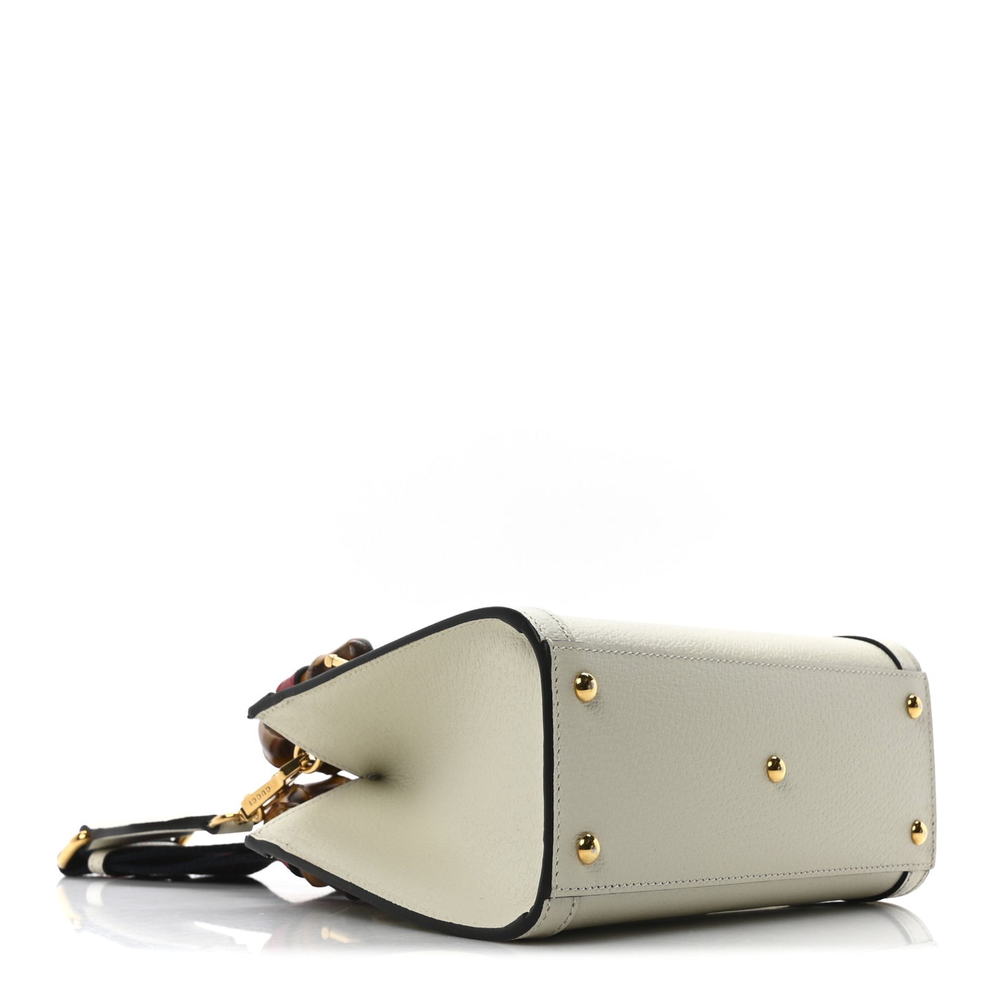 Textured Dollar Calfskin Web Mini Diana Tote Bag Mystic White