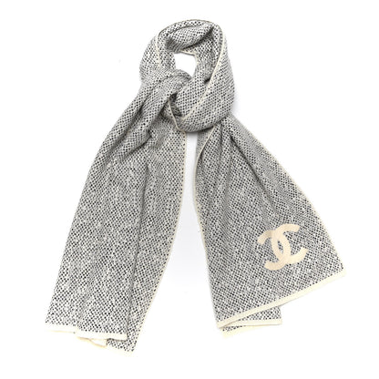 Chanel Cotton Cashmere CC Scarf Black Ivory 1 of 5