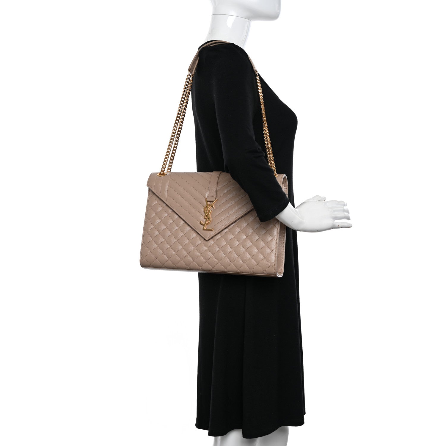 Saint Laurent Grain De Poudre Mixed Matelasse Large Triquilt Monogram Satchel Beige 2 of 14