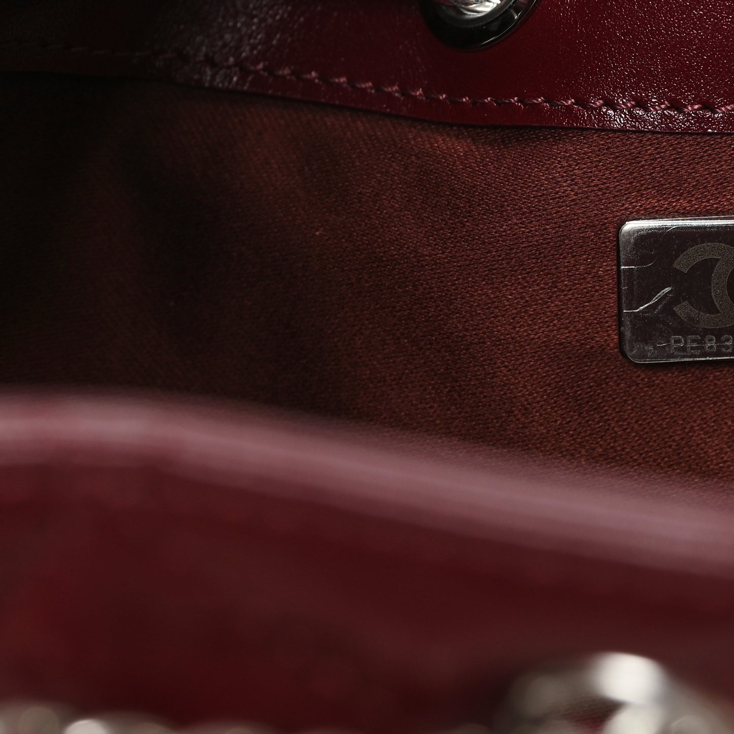 Shiny Crumpled Calfskin Quilted Small Chanel 25 Handbag Burgundy