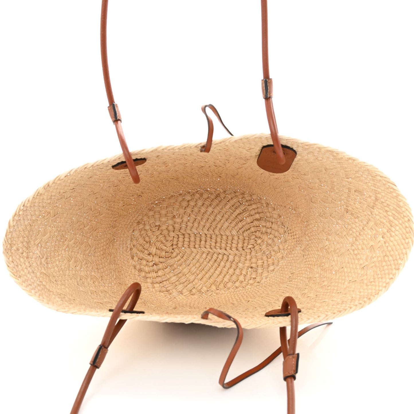 Calfskin Raffia Small Anagram Basket Tote Bag Natural Tan