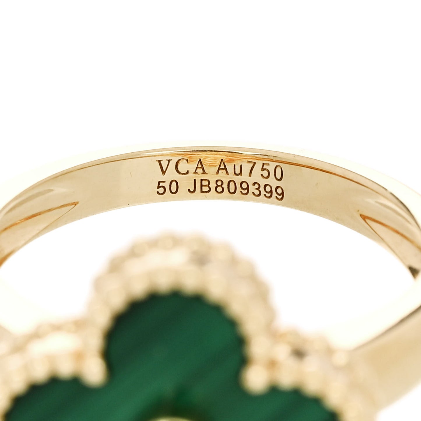 18K Yellow Gold Diamond Malachite Vintage Alhambra Ring 50 5.25