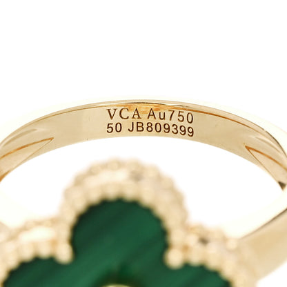 Van Cleef & Arpels 18K Yellow Gold Diamond Malachite Vintage Alhambra Ring 50 5.25 5 of 6