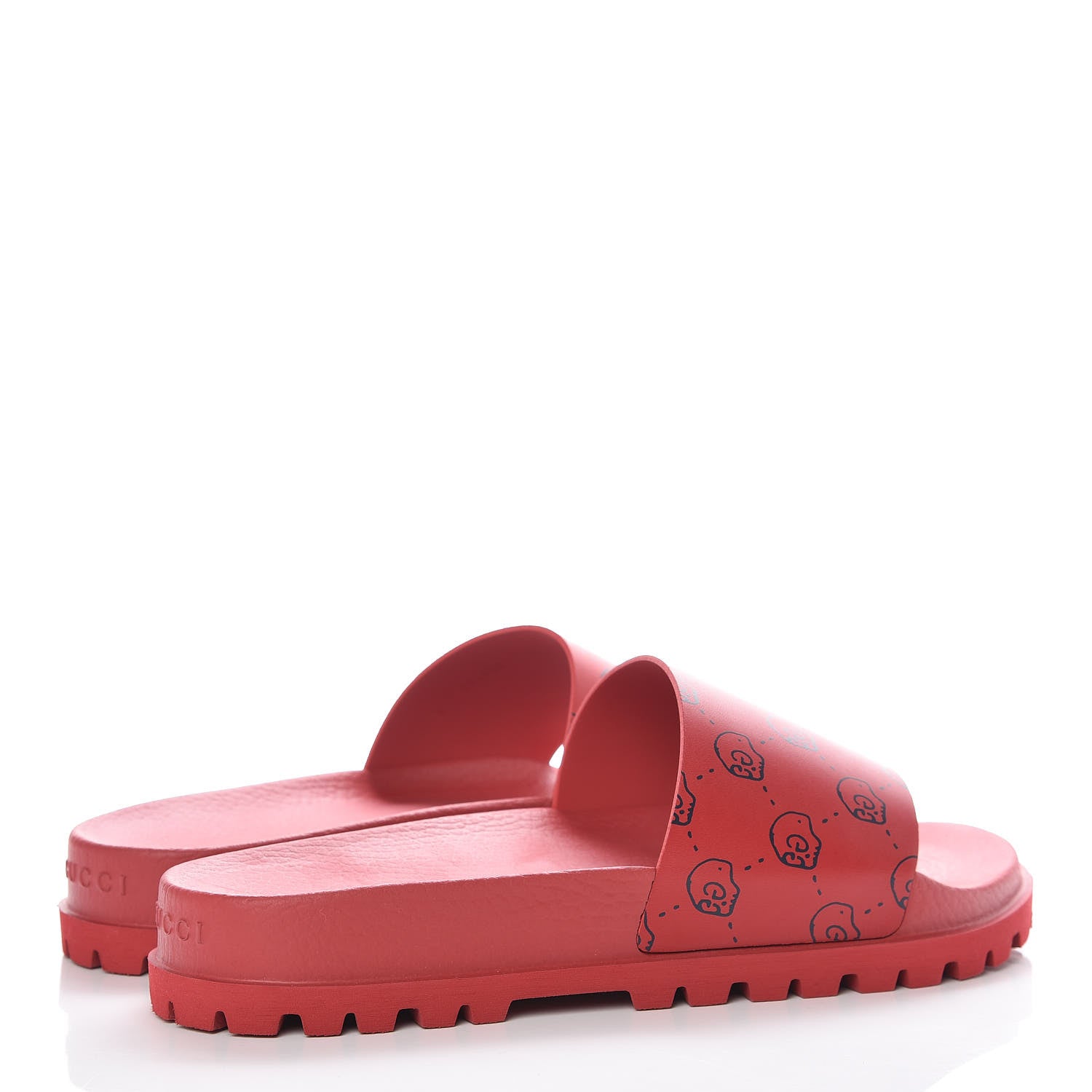 Gucci Calfskin Rubber GucciGhost Hamlet Skull Mens Lug Sole Slide Sandals 8 Hibiscus Red Blue Agata 4 of 9